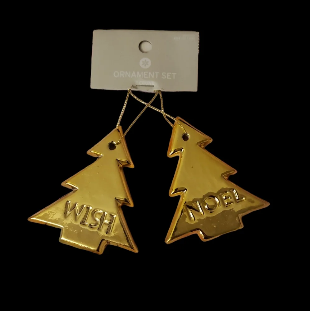 3/$10 Target Brand Set of 2 Holiday Golden Bar Tree Shaped Ornaments